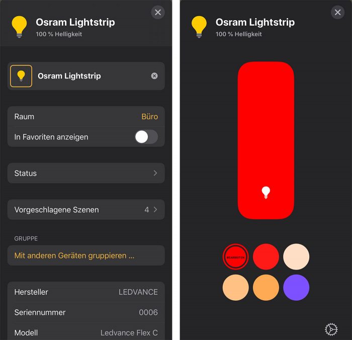 Osram Lightstrip Homekit App