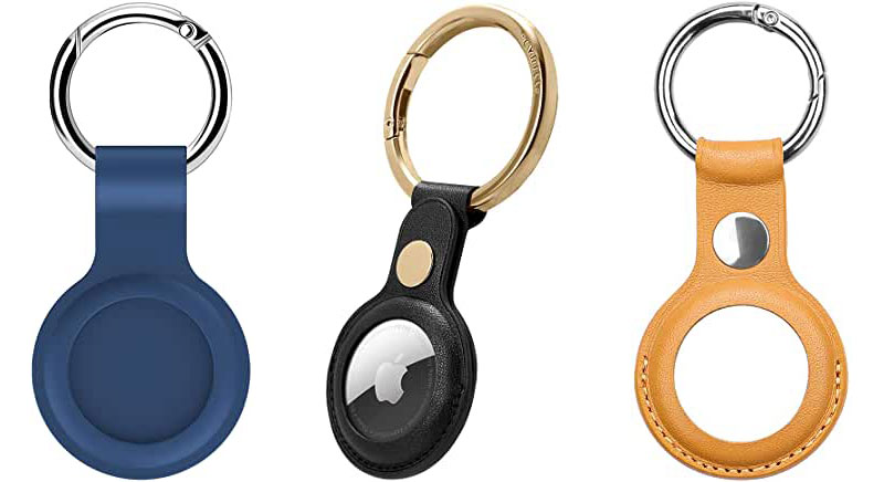 Keychain 4er Set REHM Premium Airtag Schutzhülle aus PU-Leder AirTags Case Cover Hülle Schlüsselanhänger für Apple Air Tag AirTag Tracker-Abdeckung 