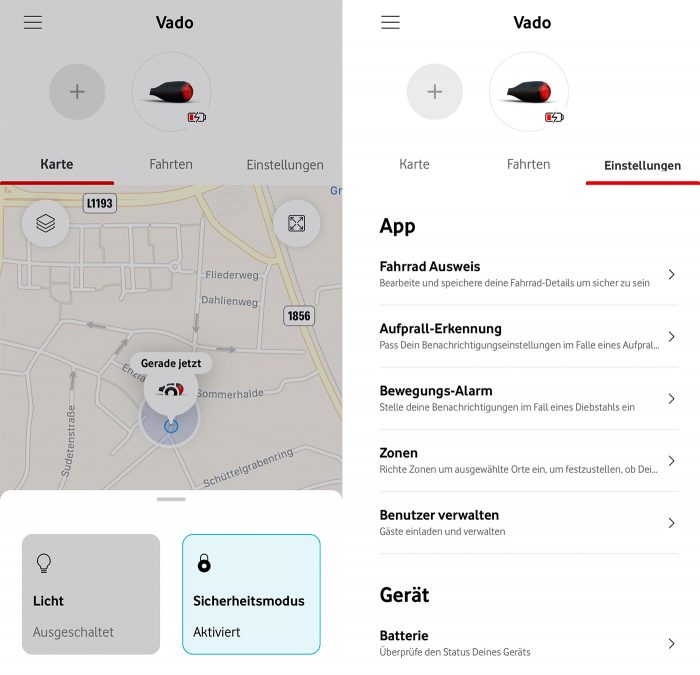 Vodafone Curve Fahrrad Licht App1