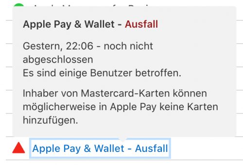 Apple Pay Ausfall