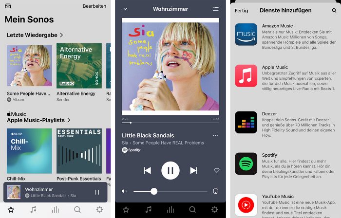 Sonos App Musikwiedergabe Screenshots