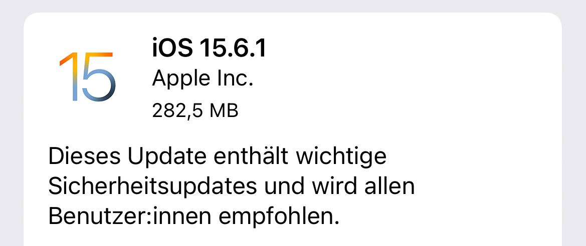 Updates: Apple veröffentlicht iOS 15.6.1, macOS 12.5.1 und mehr