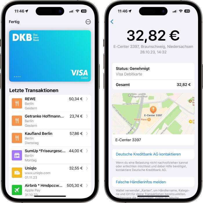 Transaktionen Wallet App Detail