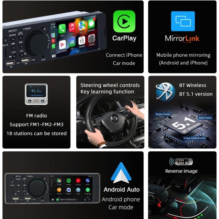 1 Din 4 Carplay Autoradio Bluetooth Android Auto MP5 Player Freis Prec Heinrich Tung A2dp USB.jpg 1 2000