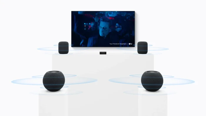 Am Apple TV möglich: Surround-Sound mit vier HomePod mini Am Apple TV möglich: Surround-Sound mit vier HomePod mini
