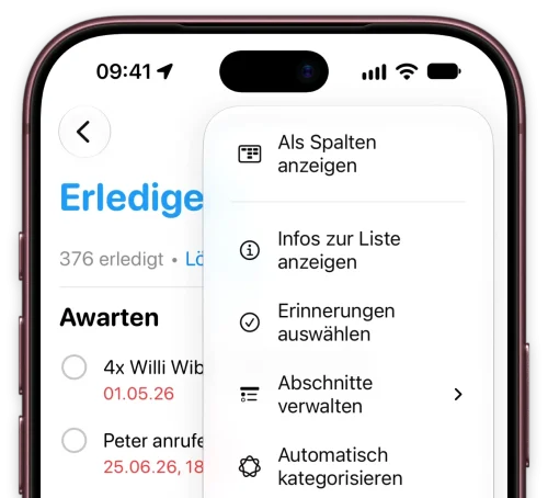 Erinnerungen als spalten anzeigen