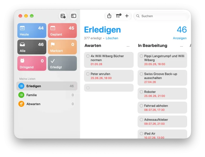 Erinnerungen Mac App SPalten
