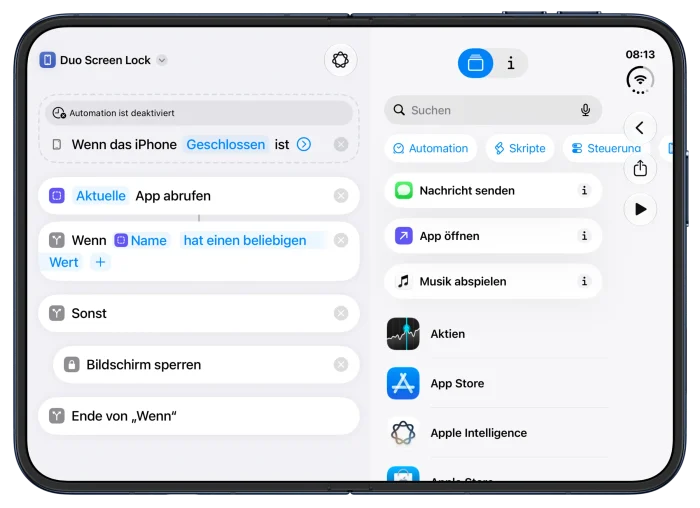 Kurzbefehl reagiert auf das Schließen des iPhone Duo