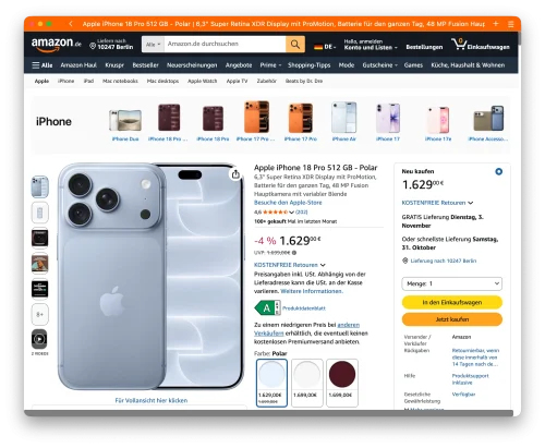Schon reduziert? Der Apple Store auf amazon.de ist ein verlässlicher Gradmesser Schon reduziert? Der Apple Store auf amazon.de ist ein verlässlicher Gradmesser
